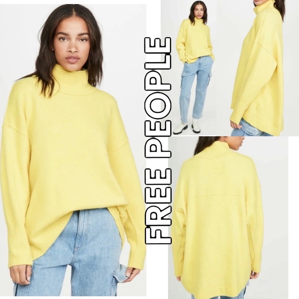 FREE PEOPLE Afterglow Mock Neck Oversized
Sweater Lime Yellow XS Knit